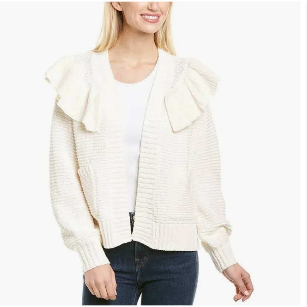 Madewell Ruffle Cotton Cardigan in cream